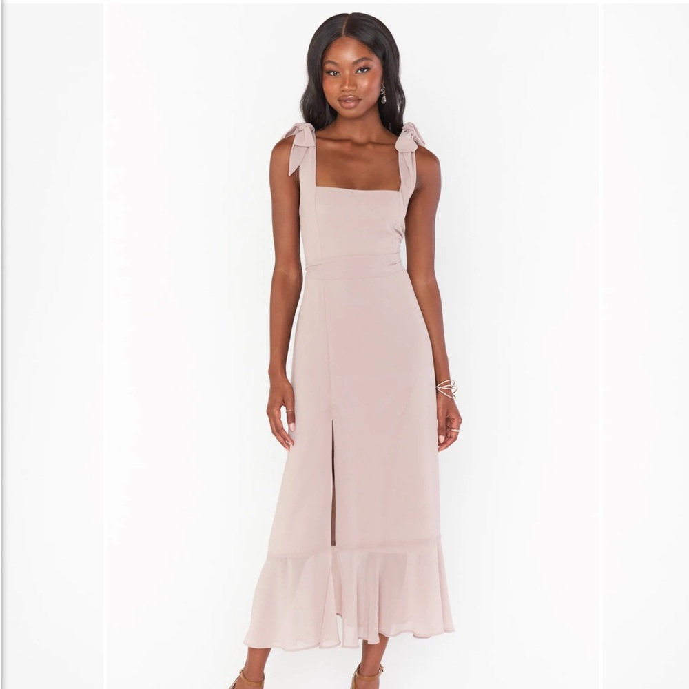 Show Me Your MuMu Claire Midi Dress Soft Beige Chiffon